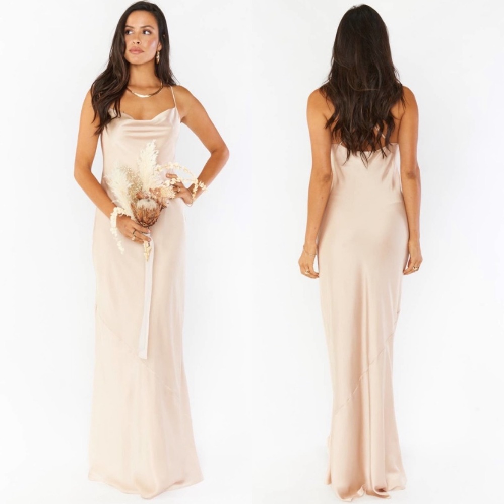 Show Me Your Mumu Tuscany Maxi Slip Dress Champagne Luxe Satin XS